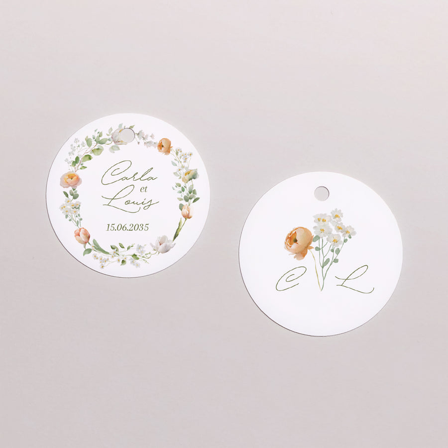 Etiquette perforée Mariage Ronde Couronne de fleurs romantiques photo
