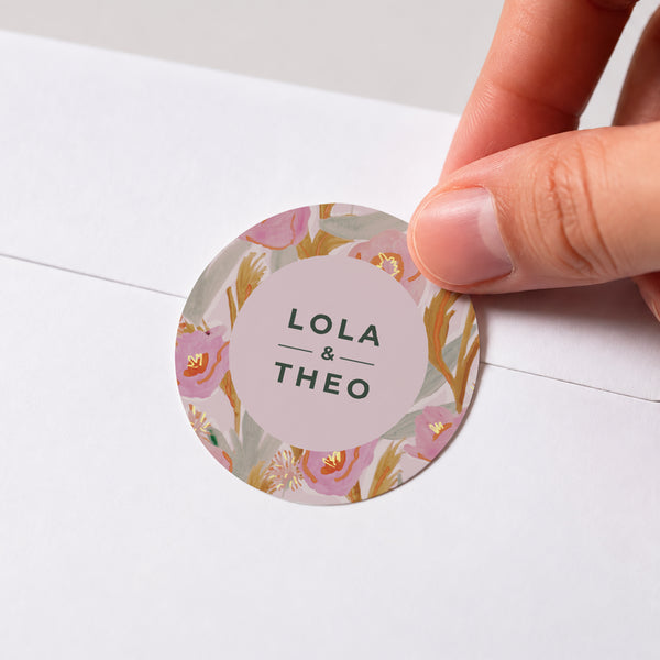 Sticker Mariage Rond Fleurs roses pop photo