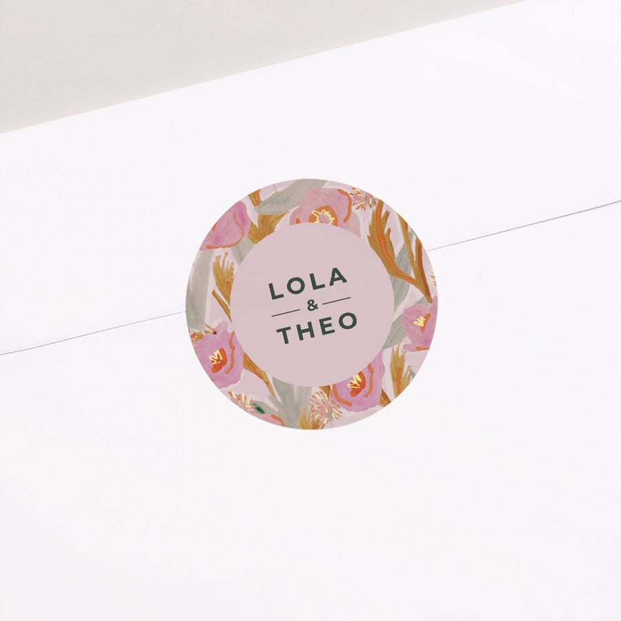 Sticker Mariage Rond Fleurs roses pop photo