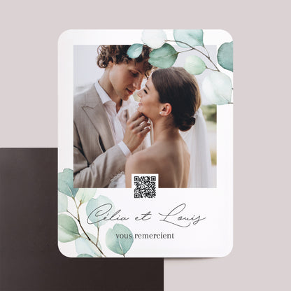 Remerciements Mariage Lot de 8, magnétique, rectangle coins arrondis Feuilles d'Eucalyptus photo N° 1