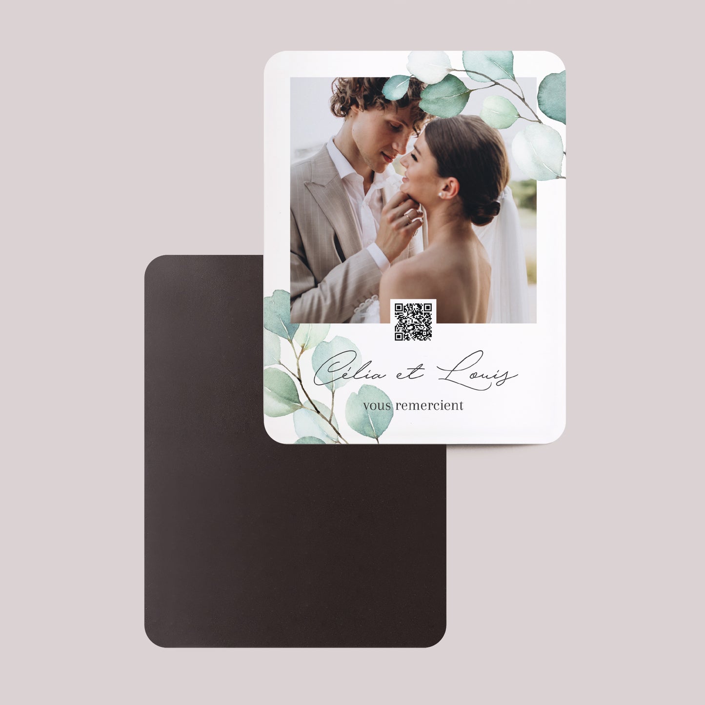 Remerciements Mariage Lot de 8, magnétique, rectangle coins arrondis Feuilles d'Eucalyptus photo N° 2