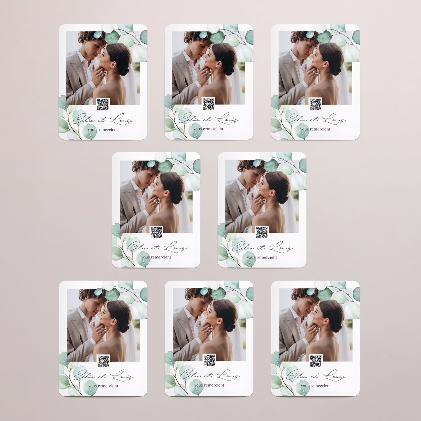 Remerciements Mariage Lot de 8, magnétique, rectangle coins arrondis Feuilles d'Eucalyptus photo N° 3