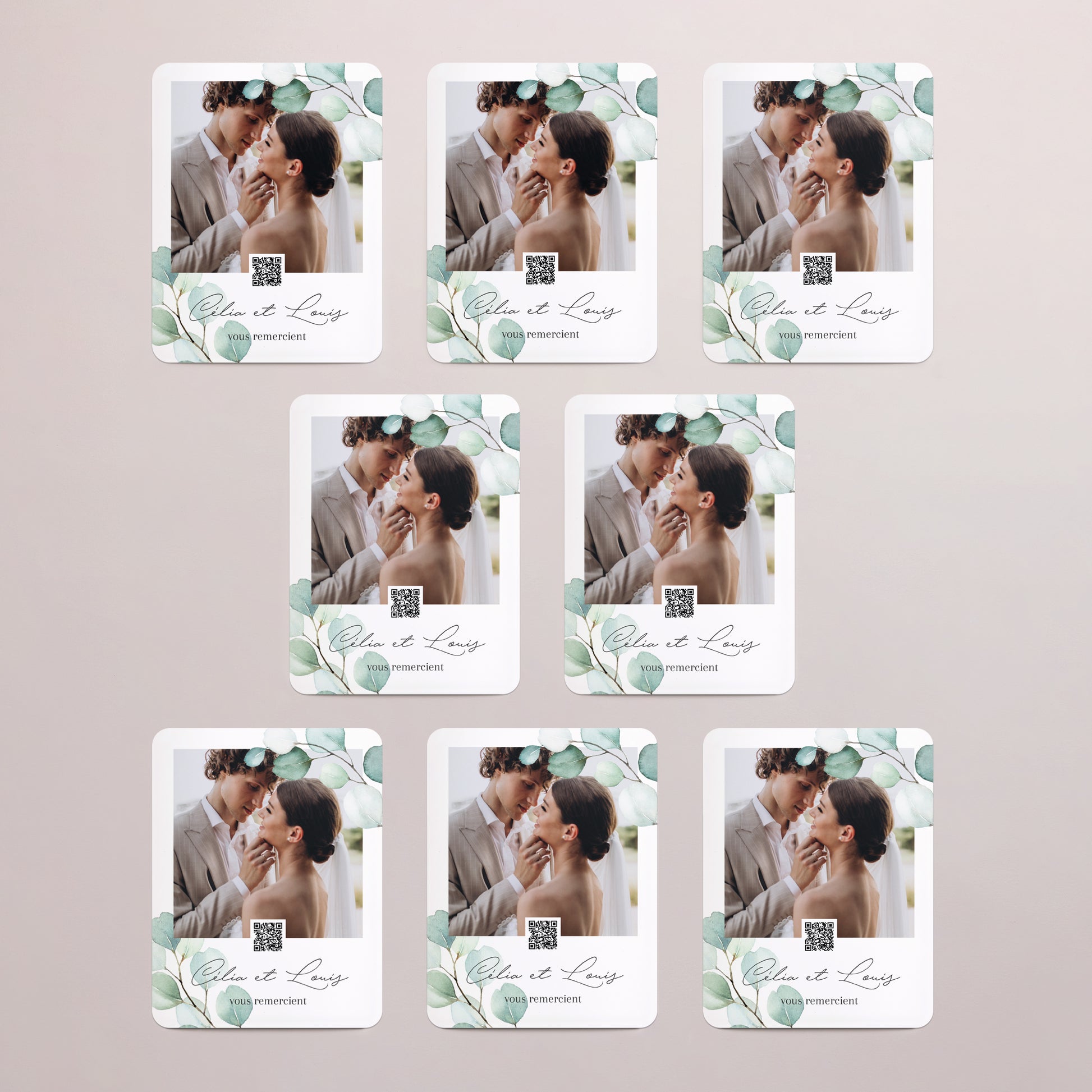 Remerciements Mariage Lot de 8, magnétique, rectangle coins arrondis Feuilles d'Eucalyptus photo N° 3