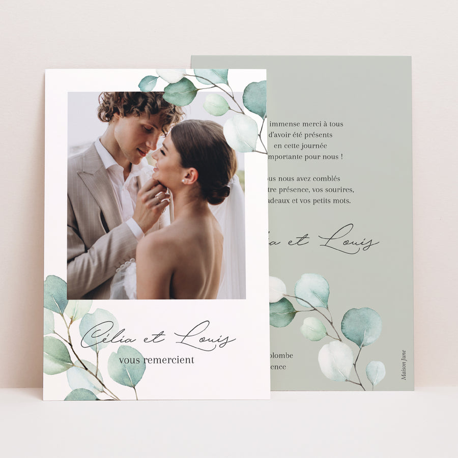 Remerciements Mariage Portrait Feuilles d'eucalyptus photo