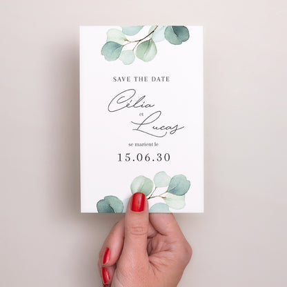 Save the date Mariage Portrait Feuilles d'eucalyptus photo N° 2