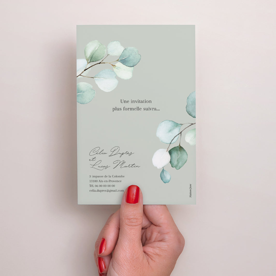 Save the date Mariage Portrait Feuilles d'eucalyptus photo N° 3