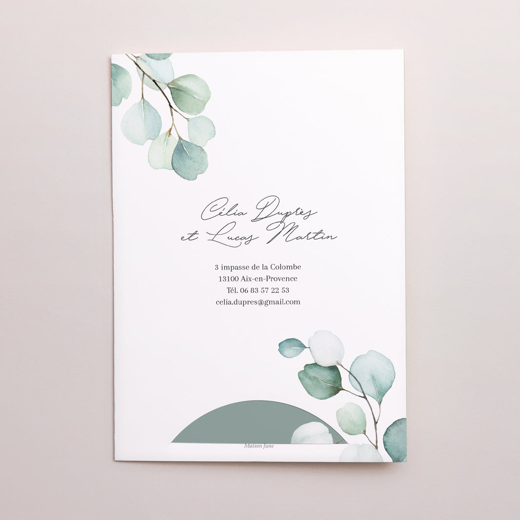 Faire-part Mariage Pochette 2 cartes Feuilles d'eucalyptus photo N° 5