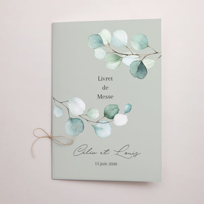 Livret de messe Mariage Double volet Feuilles d'eucalyptus photo N° 1