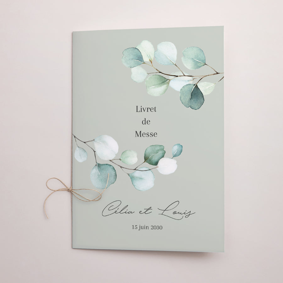 Livret de messe Mariage Double volet Feuilles d'eucalyptus photo