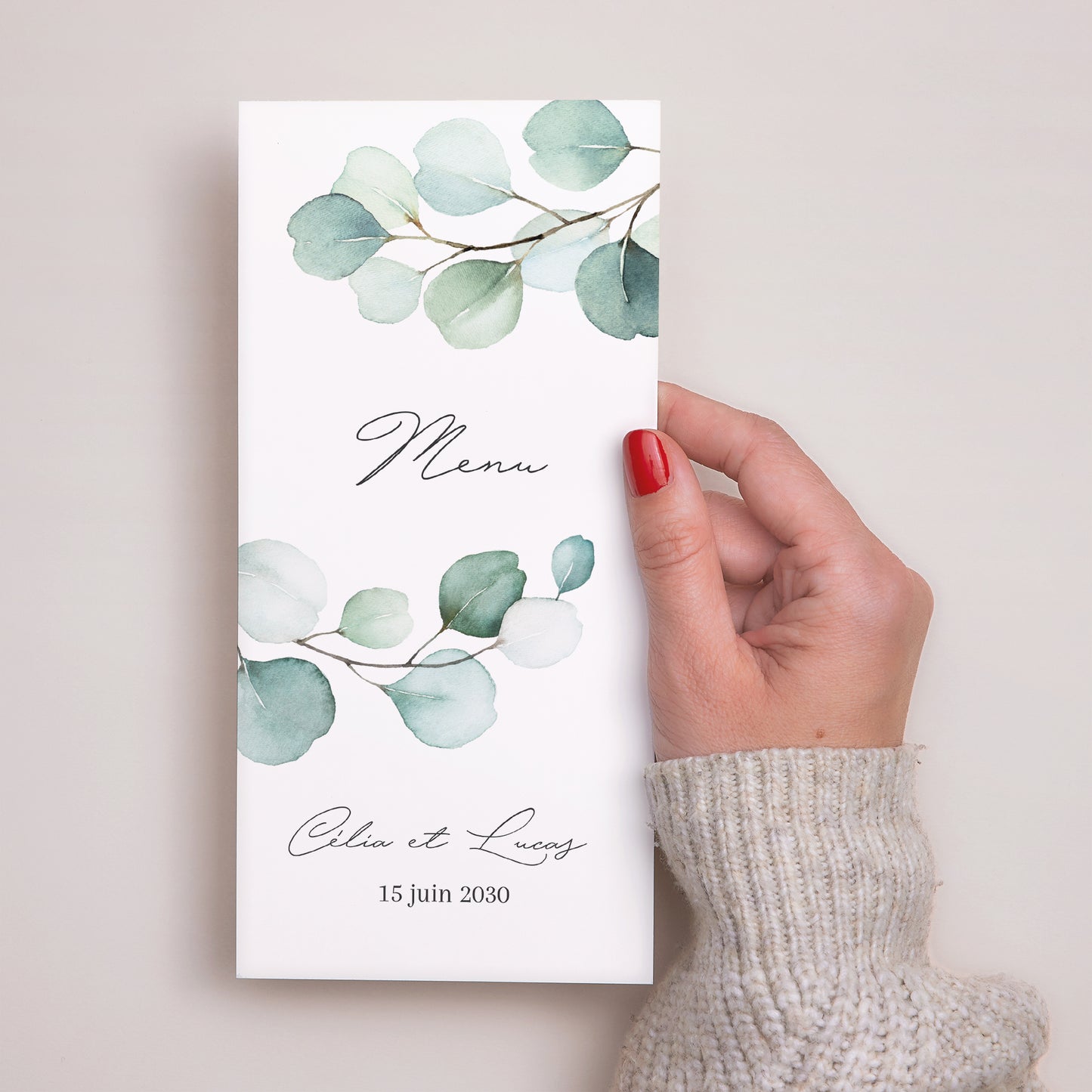 Menu Mariage Panoramique portrait Feuilles d'eucalyptus photo N° 2