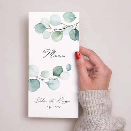 Menu Mariage Panoramique portrait Feuilles d'eucalyptus photo N° 2