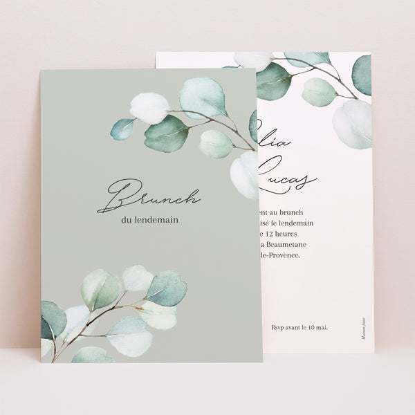 Invitations Mariage Portrait Feuilles d'Eucalyptus photo