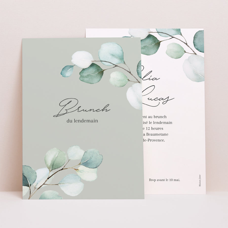Invitations Mariage Portrait Feuilles d'eucalyptus photo