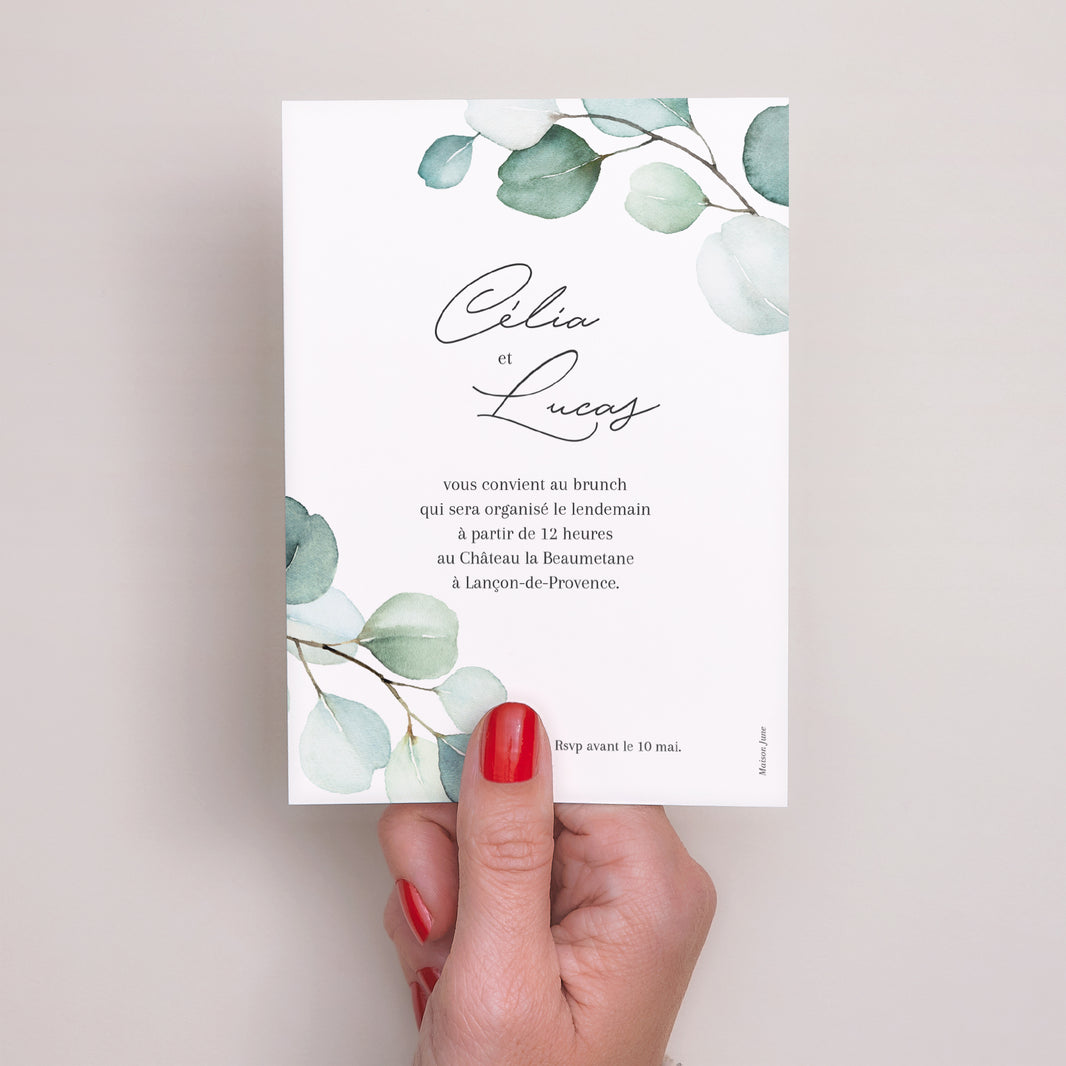 Invitations Mariage Portrait Feuilles d'eucalyptus photo N° 3