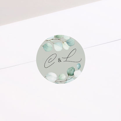 Sticker Mariage Rond Feuilles d'eucalyptus photo N° 1