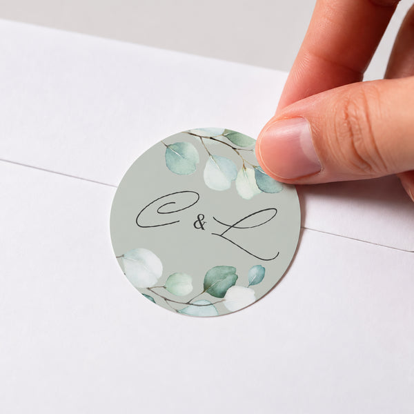 Sticker Mariage Rond Feuilles d'Eucalyptus photo
