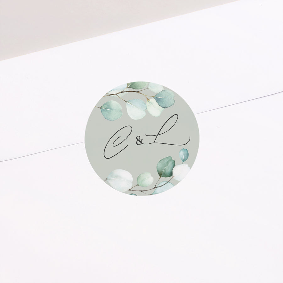 Sticker Mariage Rond Feuilles d'eucalyptus photo