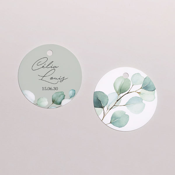 Etiquette perforée Mariage Ronde Feuilles d'Eucalyptus photo