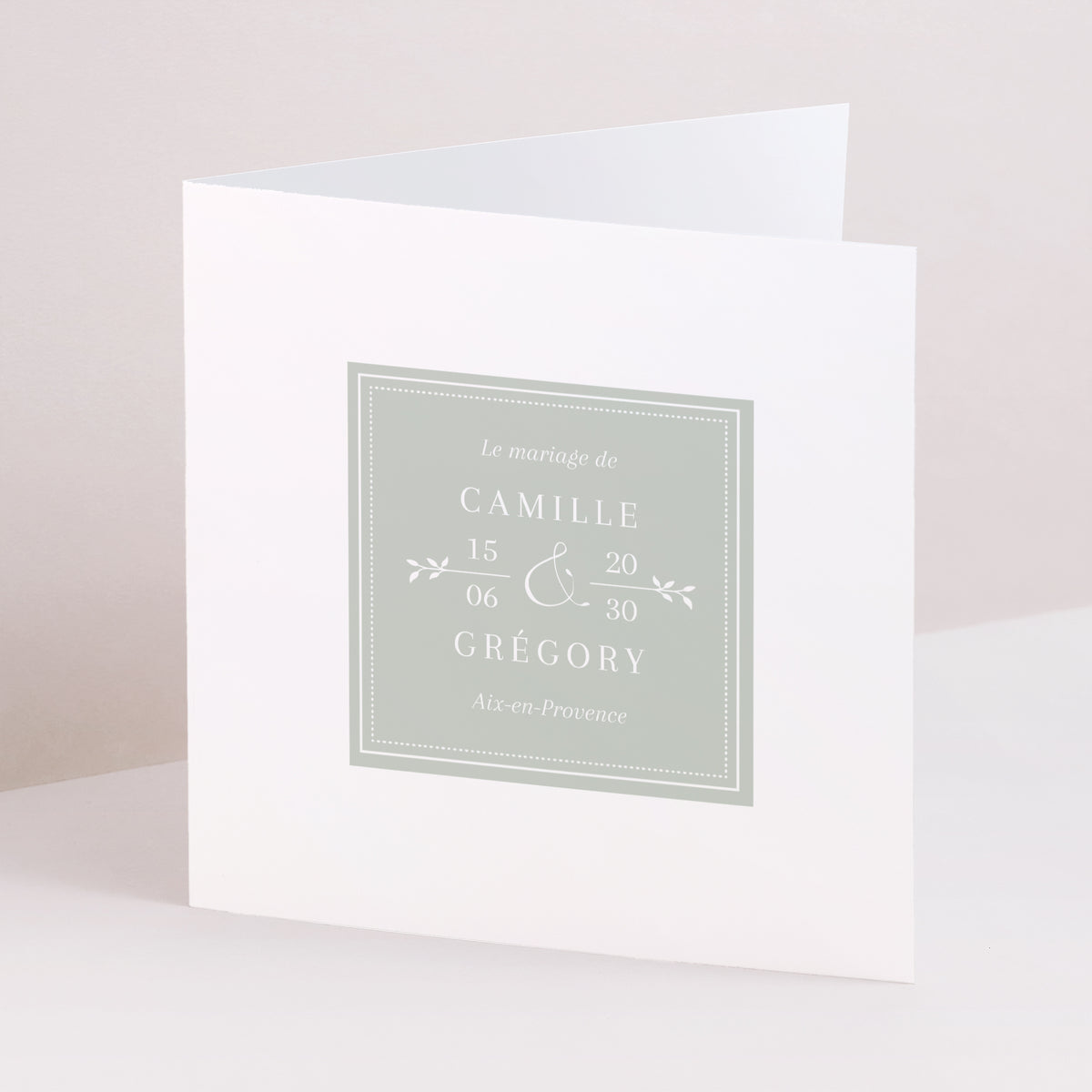 Faire-part Mariage Carré double volet Vert d'eau photo