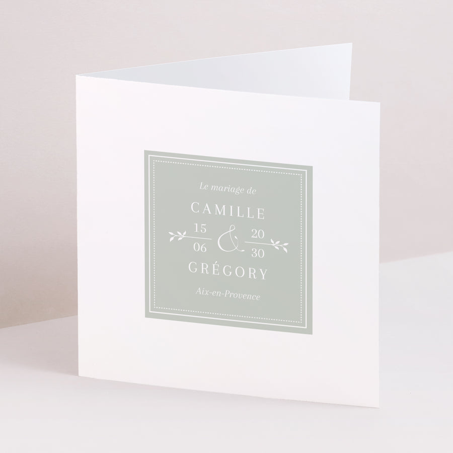 Faire-part Mariage Carré double volet vert d'eau photo