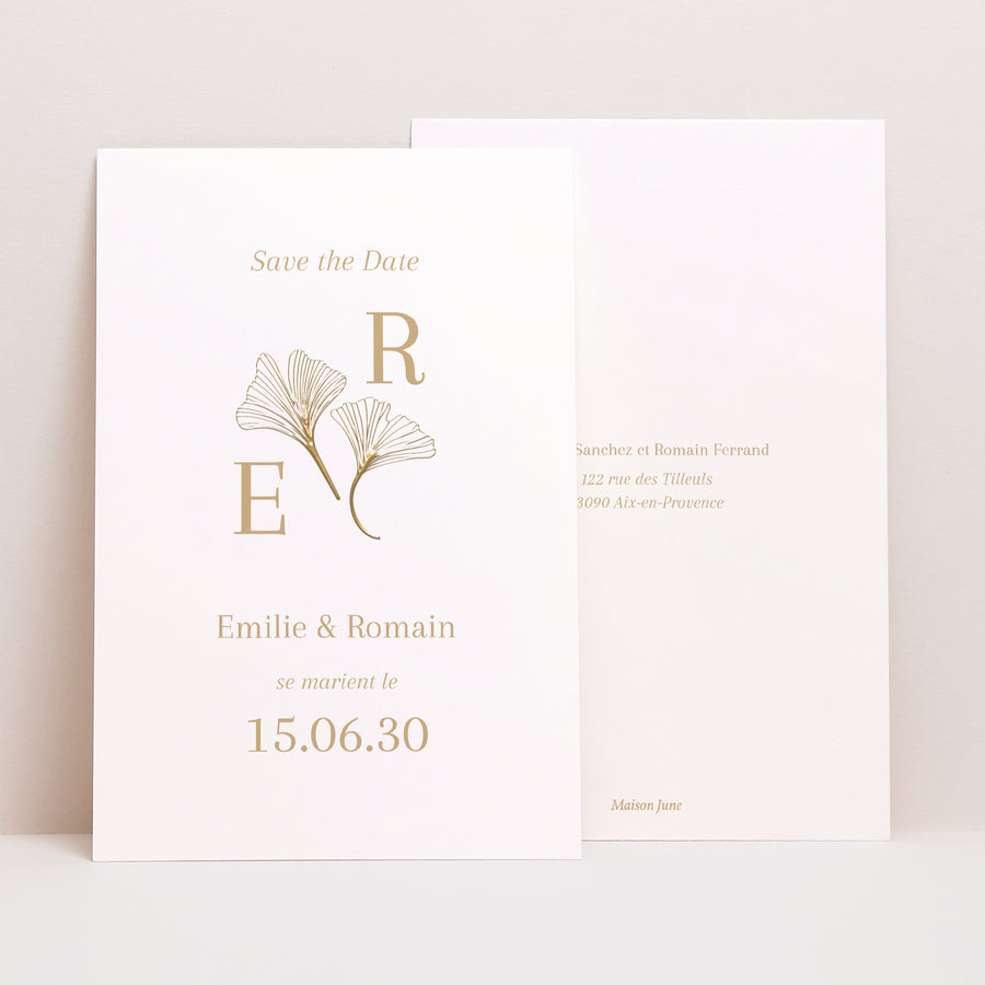 Save the date Mariage Portrait Ginkgo biloba dorée photo