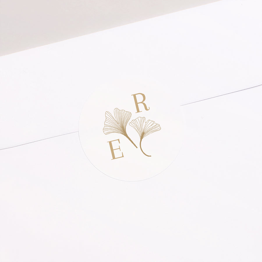 Sticker Mariage Rond Ginkgo biloba dorée photo