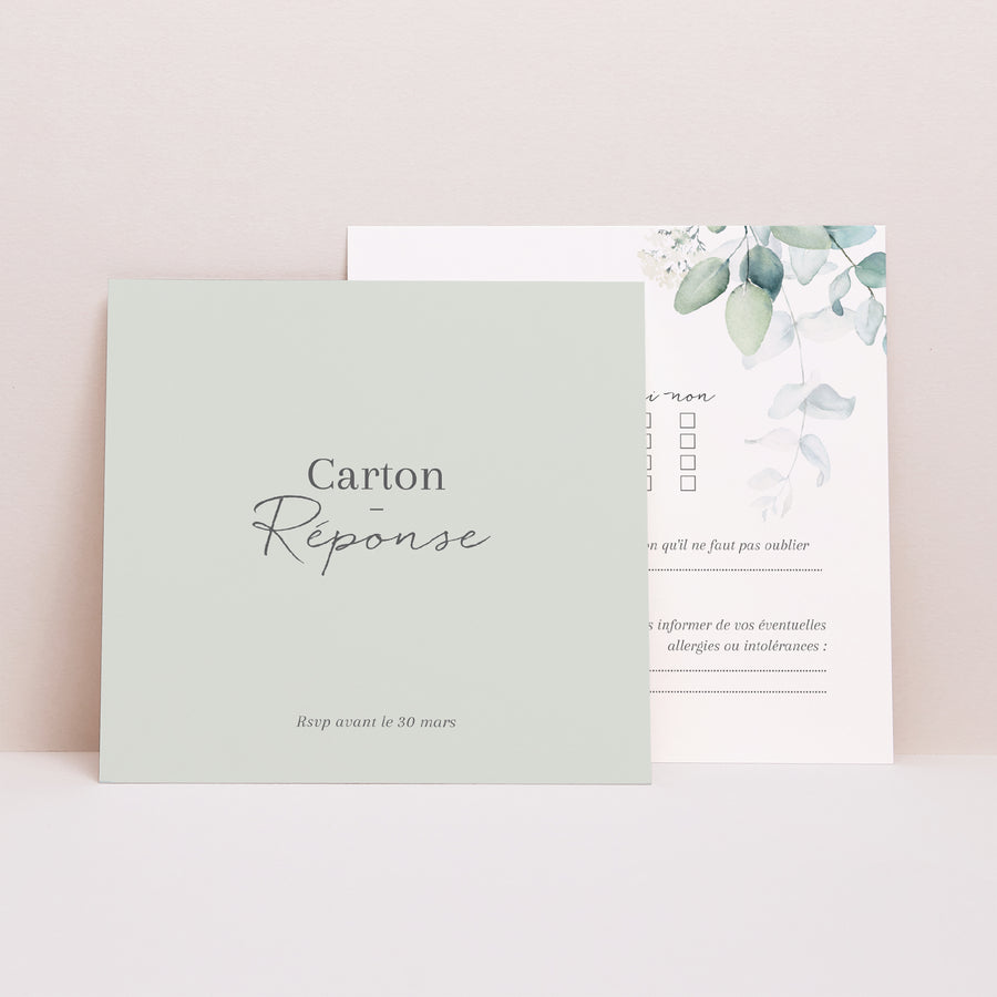 Carton réponse Mariage Carré Eucalyptus watercolor photo