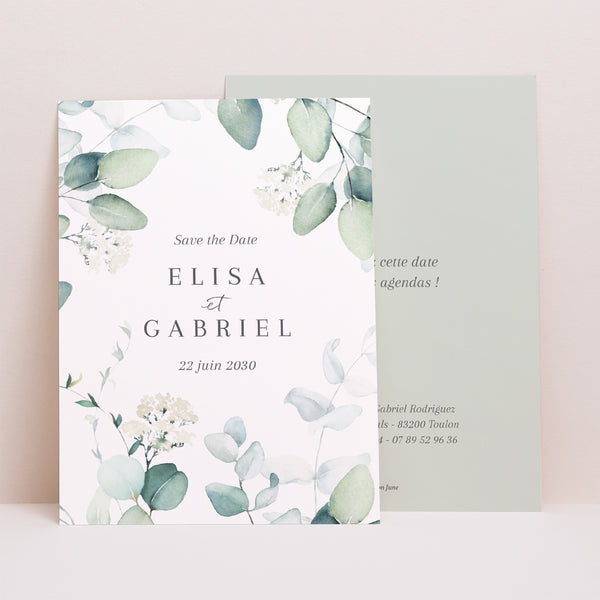 Save the date Mariage Portrait Eucalyptus watercolor photo