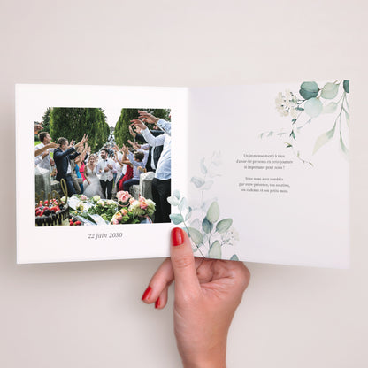 Remerciements Mariage Carré double volet Eucalyptus watercolor photo N° 2