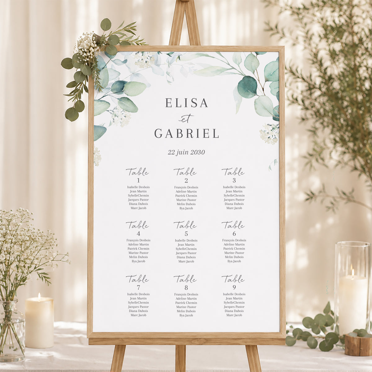 Plan de table Mariage Portrait 60 x 90 cm Eucalyptus watercolor photo N° 1