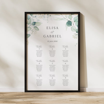 Plan de table Mariage Portrait 60 x 90 cm Eucalyptus watercolor photo N° 1
