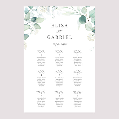 Plan de table Mariage Portrait 60 x 90 cm Eucalyptus watercolor