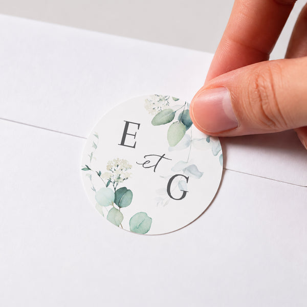 Sticker Mariage Rond Eucalyptus watercolor photo