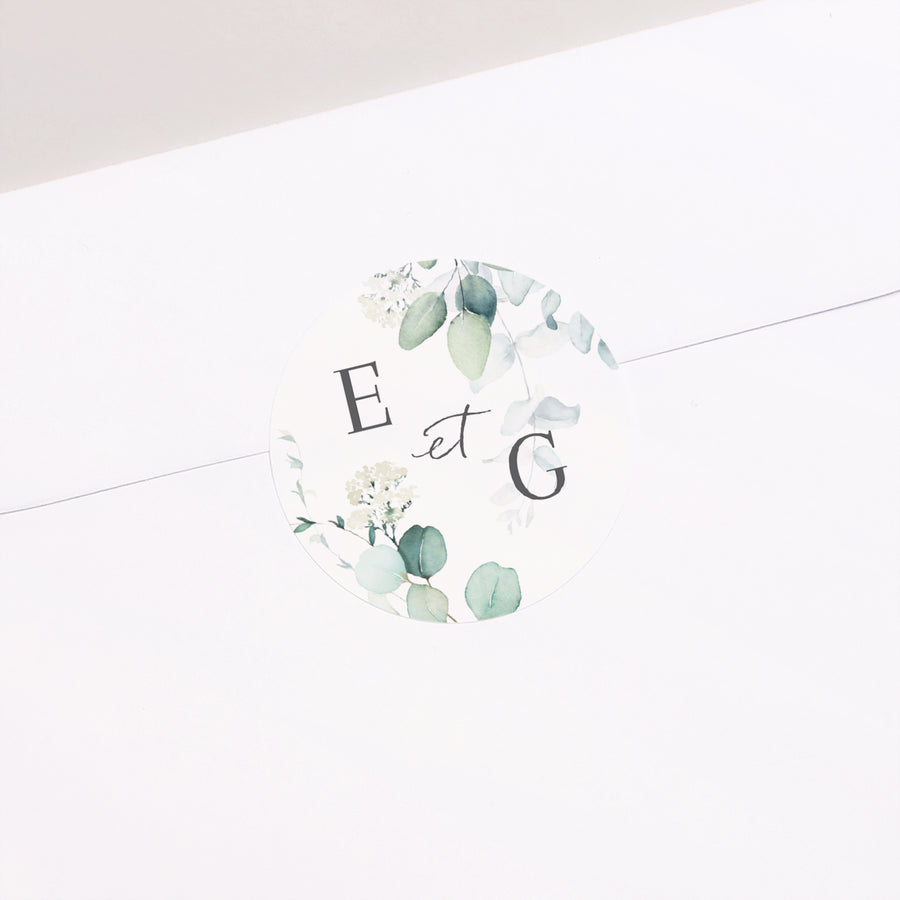 Sticker Mariage Rond Eucalyptus watercolor photo