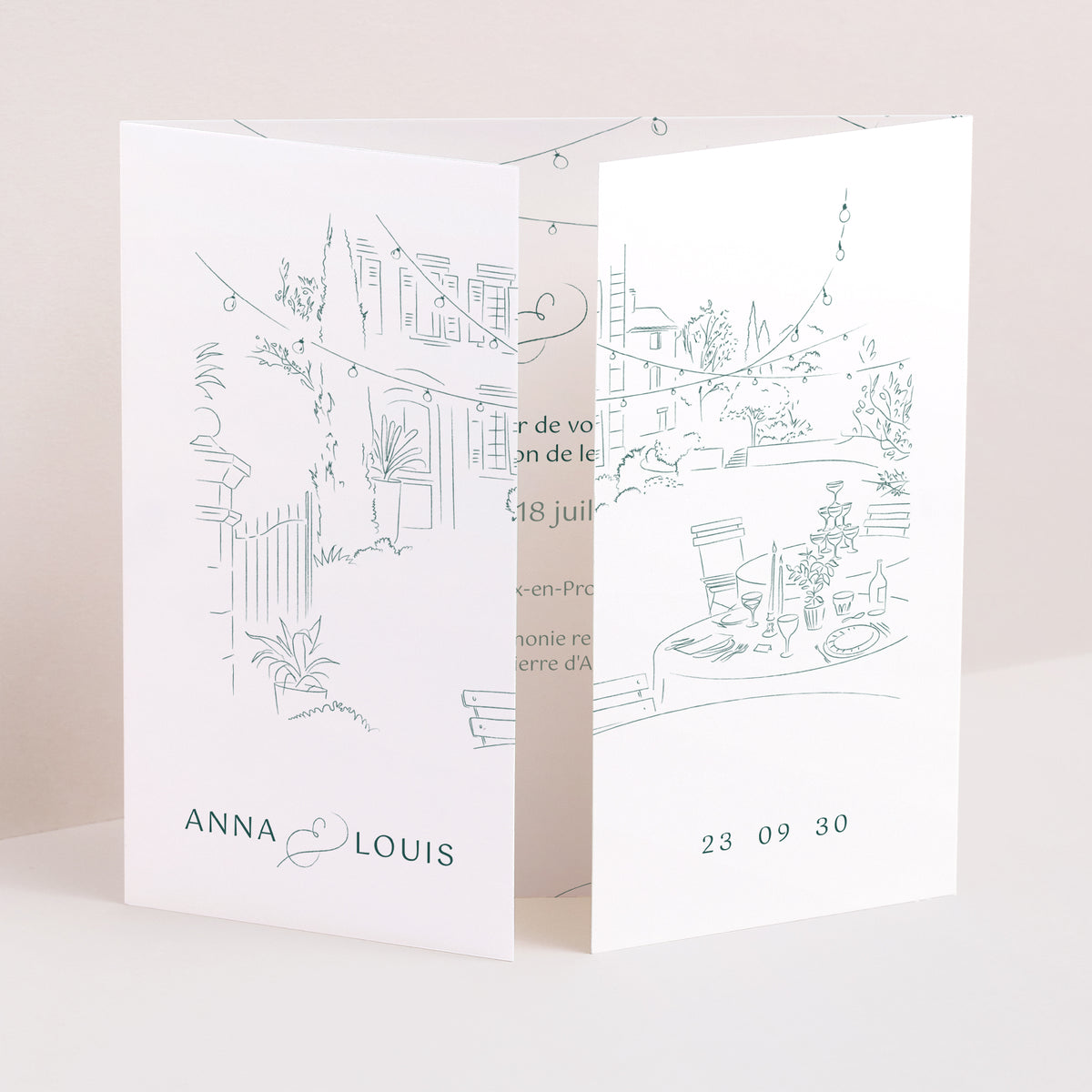 Faire-part Mariage Triptyque ouverture fenêtre Le domaine des Lumières photo