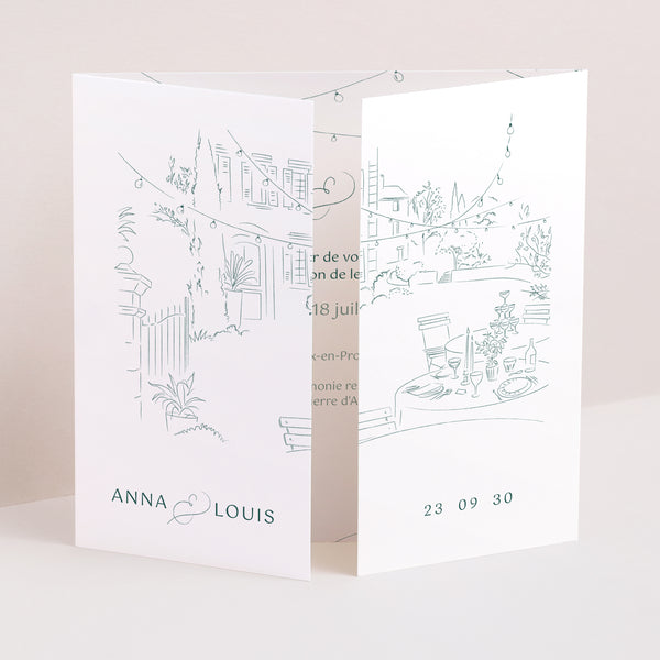 Faire-part Mariage Triptyque ouverture fenêtre Le domaine des Lumières photo