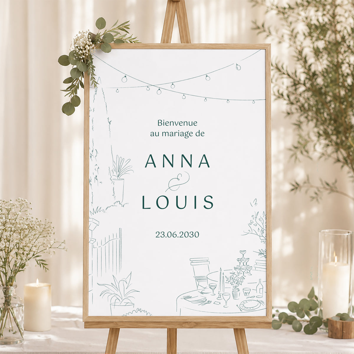 Panneau bienvenue Mariage Portrait 60 x 90 cm Le domaine des Lumières photo N° 1
