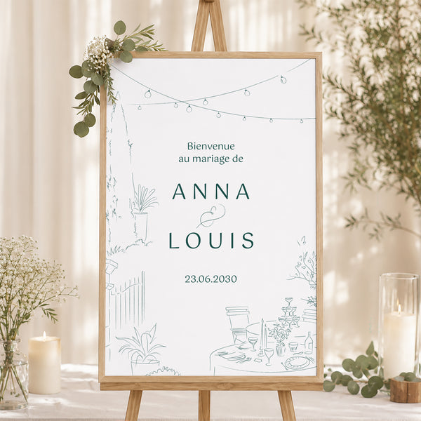 Panneau bienvenue Mariage Portrait 60 x 90 cm Le domaine des Lumières photo