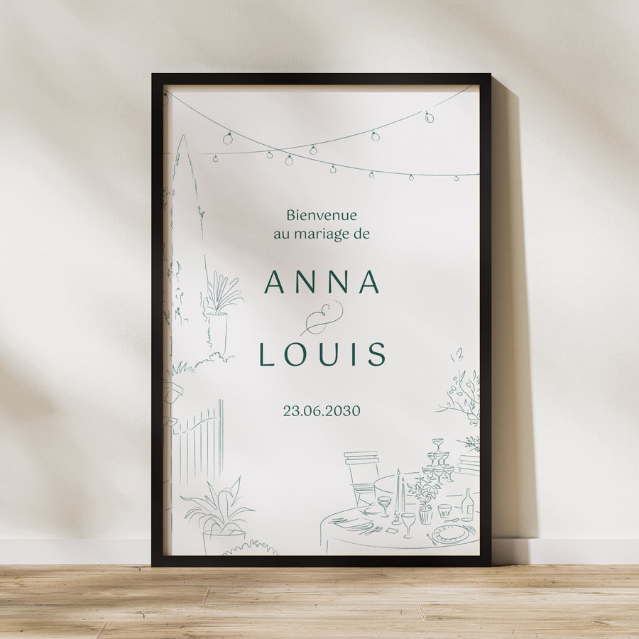 Panneau bienvenue Mariage Portrait 60 x 90 cm Le domaine des Lumières photo