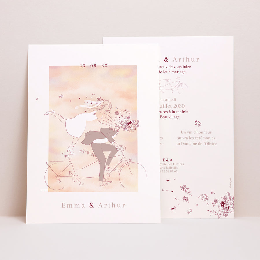 Faire-part Mariage Grand format rectangle Tandem photo