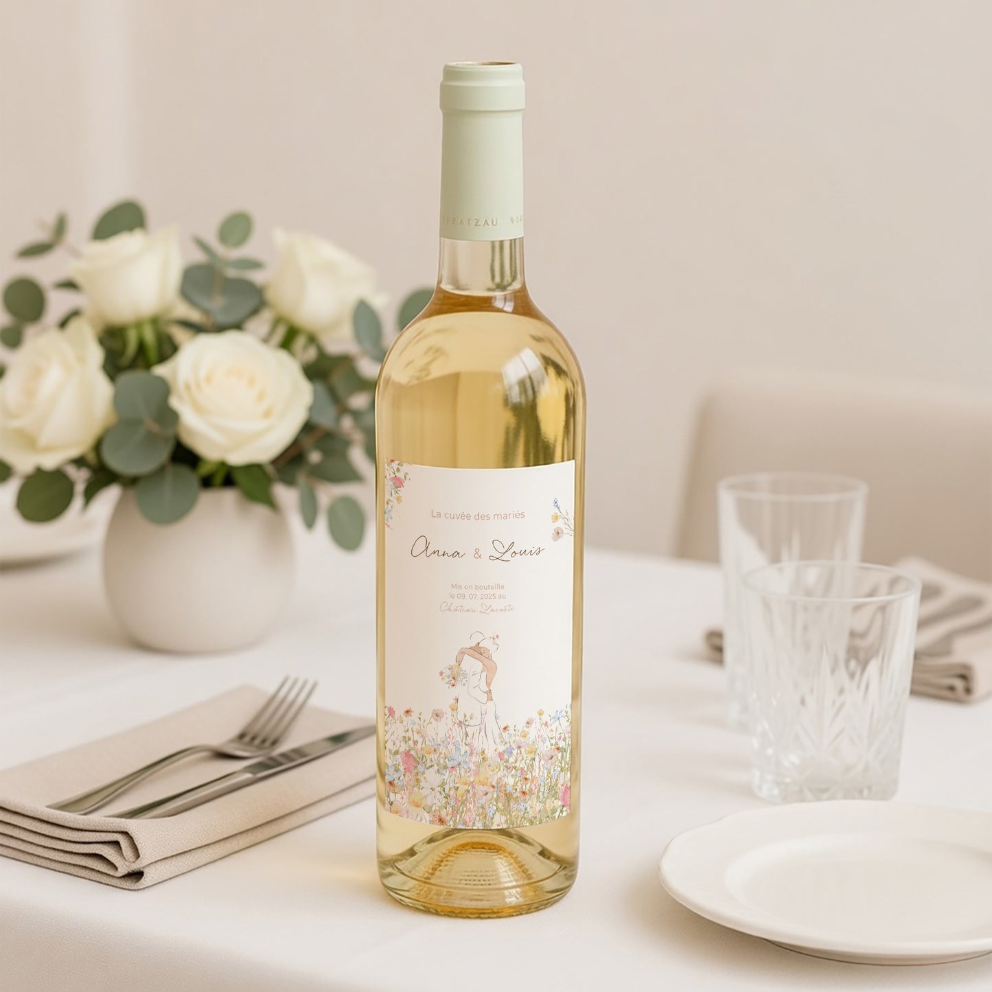 Etiquette bouteille Mariage Portrait Amour champêtre photo N° 2