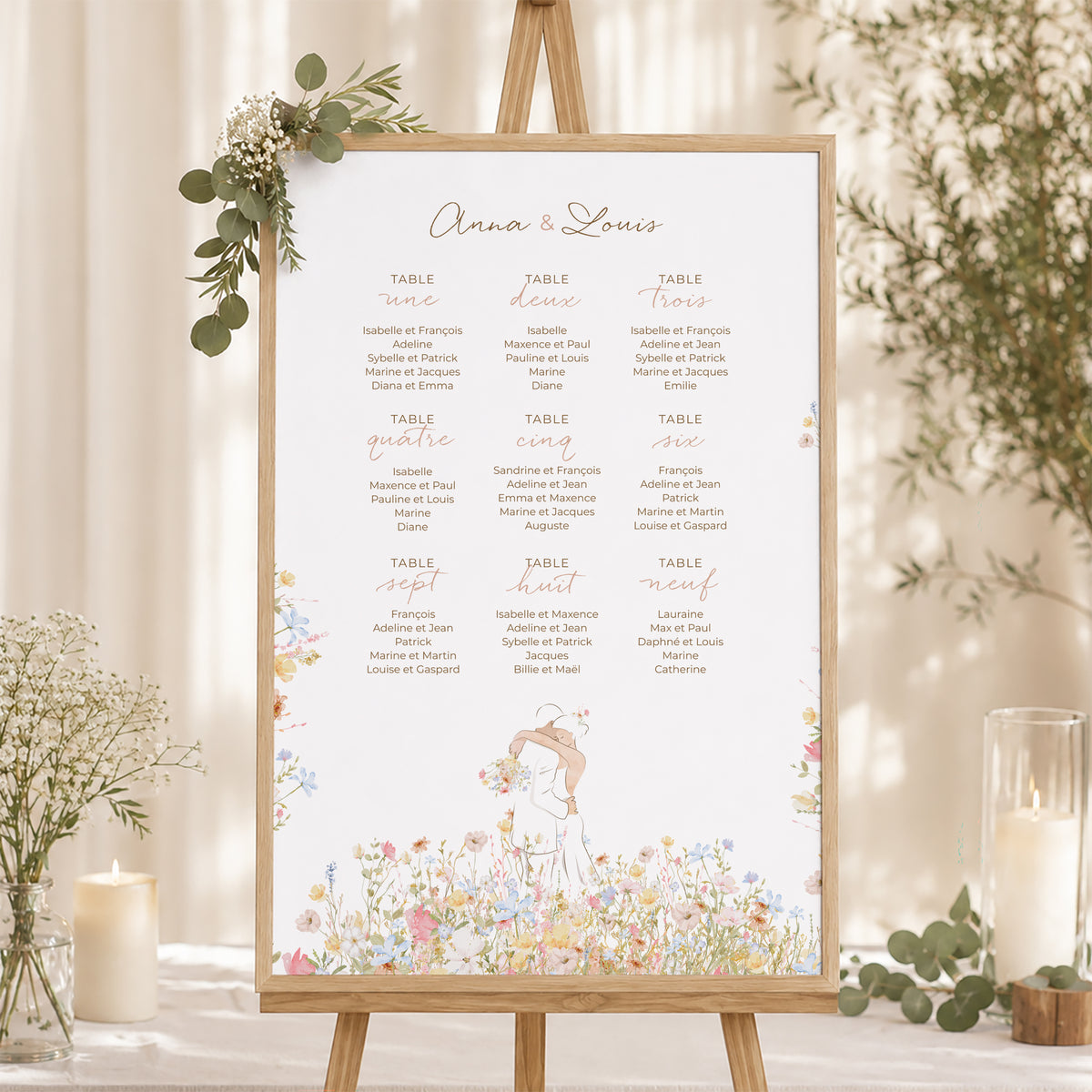 Plan de table Mariage Portrait 60 x 90 cm Amour champêtre photo N° 1