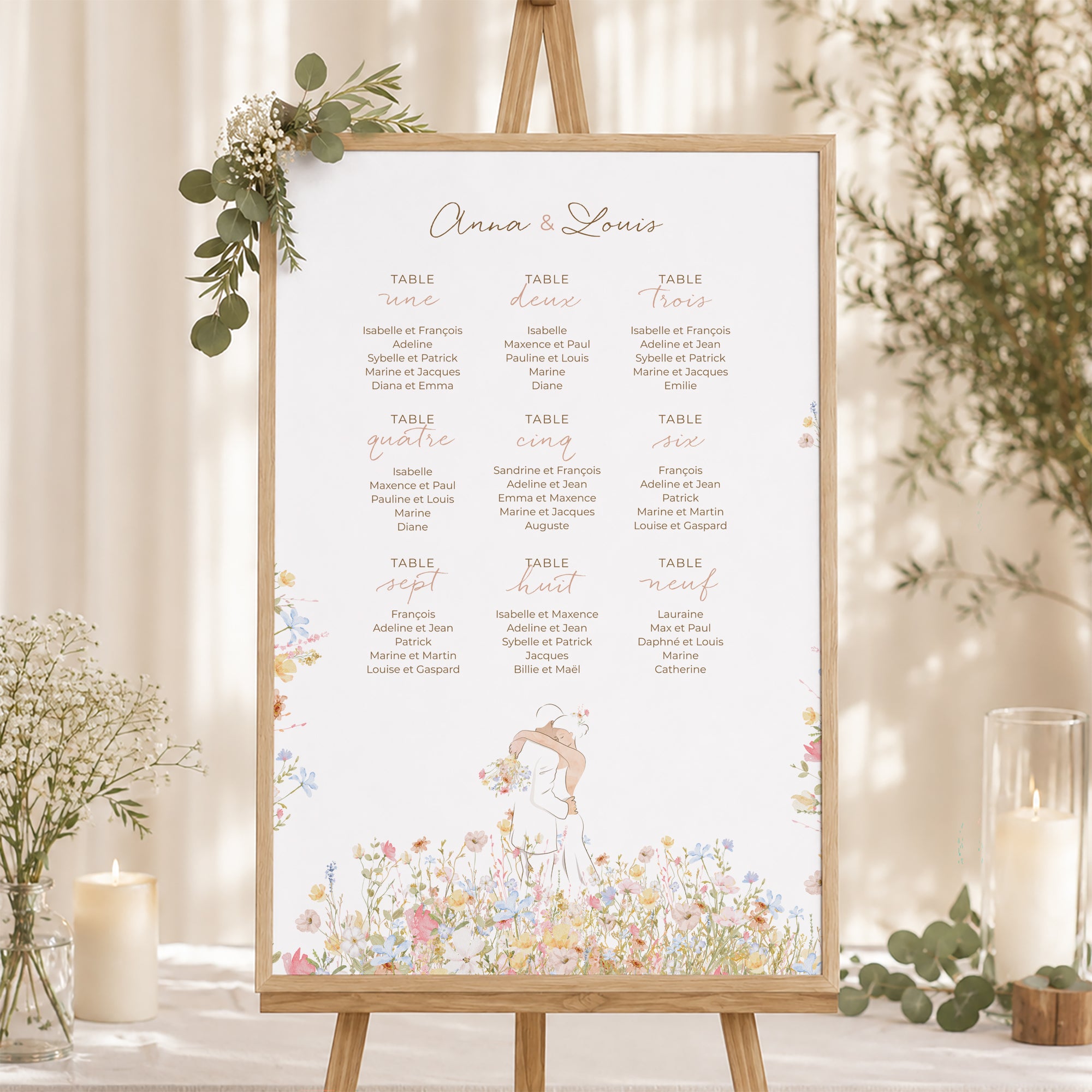 Plan de table Mariage Portrait 60 x 90 cm Amour champêtre photo N° 1