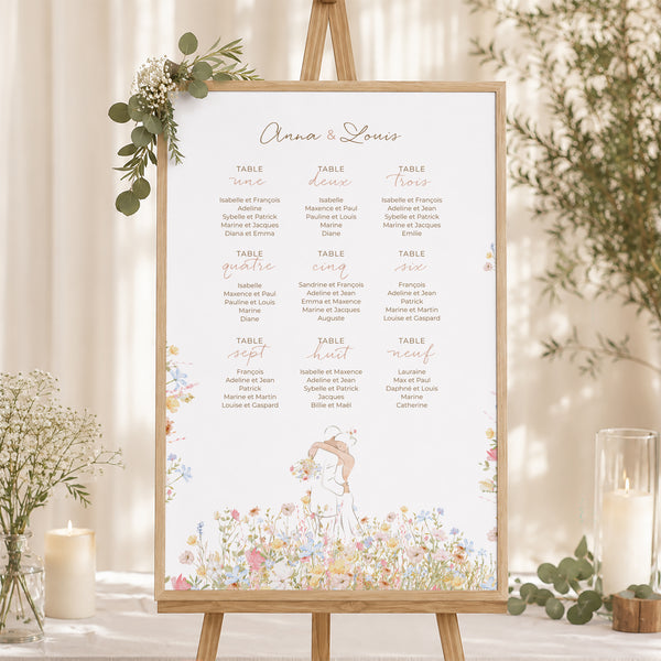 Plan de table Mariage Portrait 60 x 90 cm Amour champêtre photo