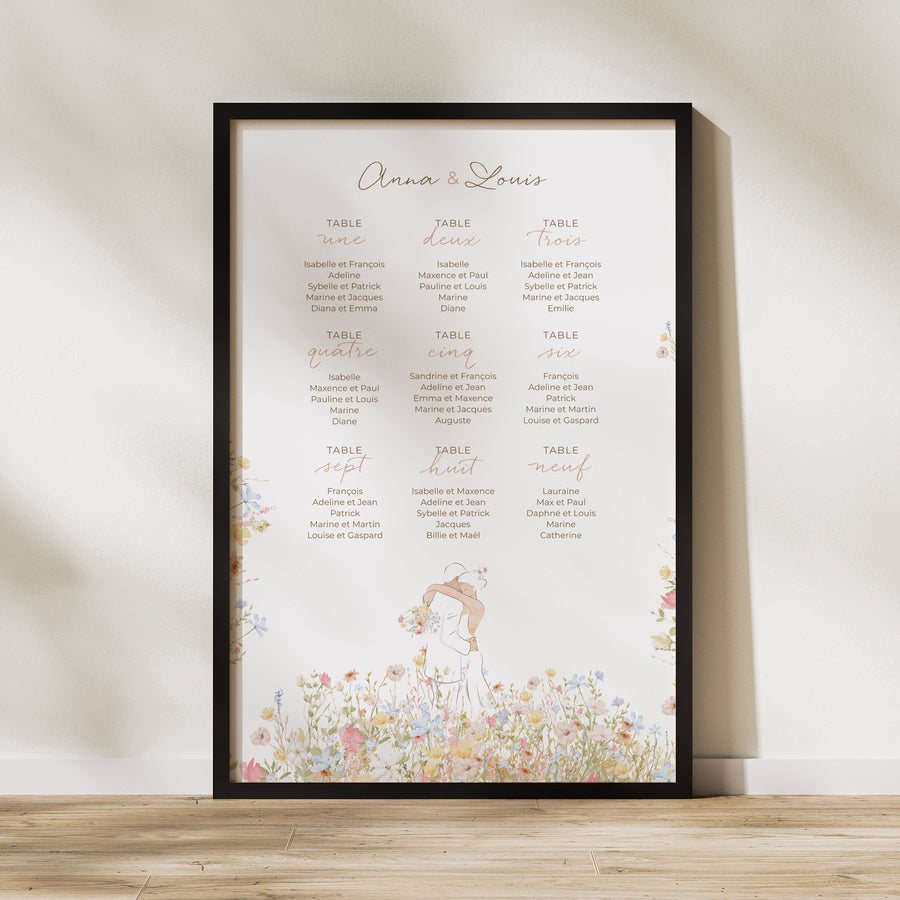 Plan de table Mariage Portrait 60 x 90 cm Amour champêtre photo
