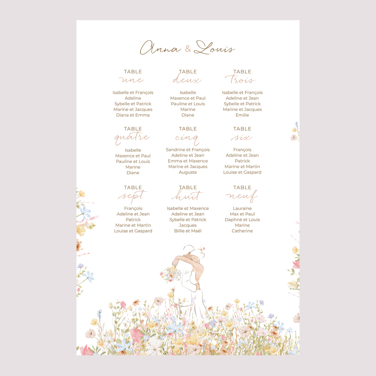 Plan de table Mariage Portrait 60 x 90 cm Amour champêtre photo N° 2