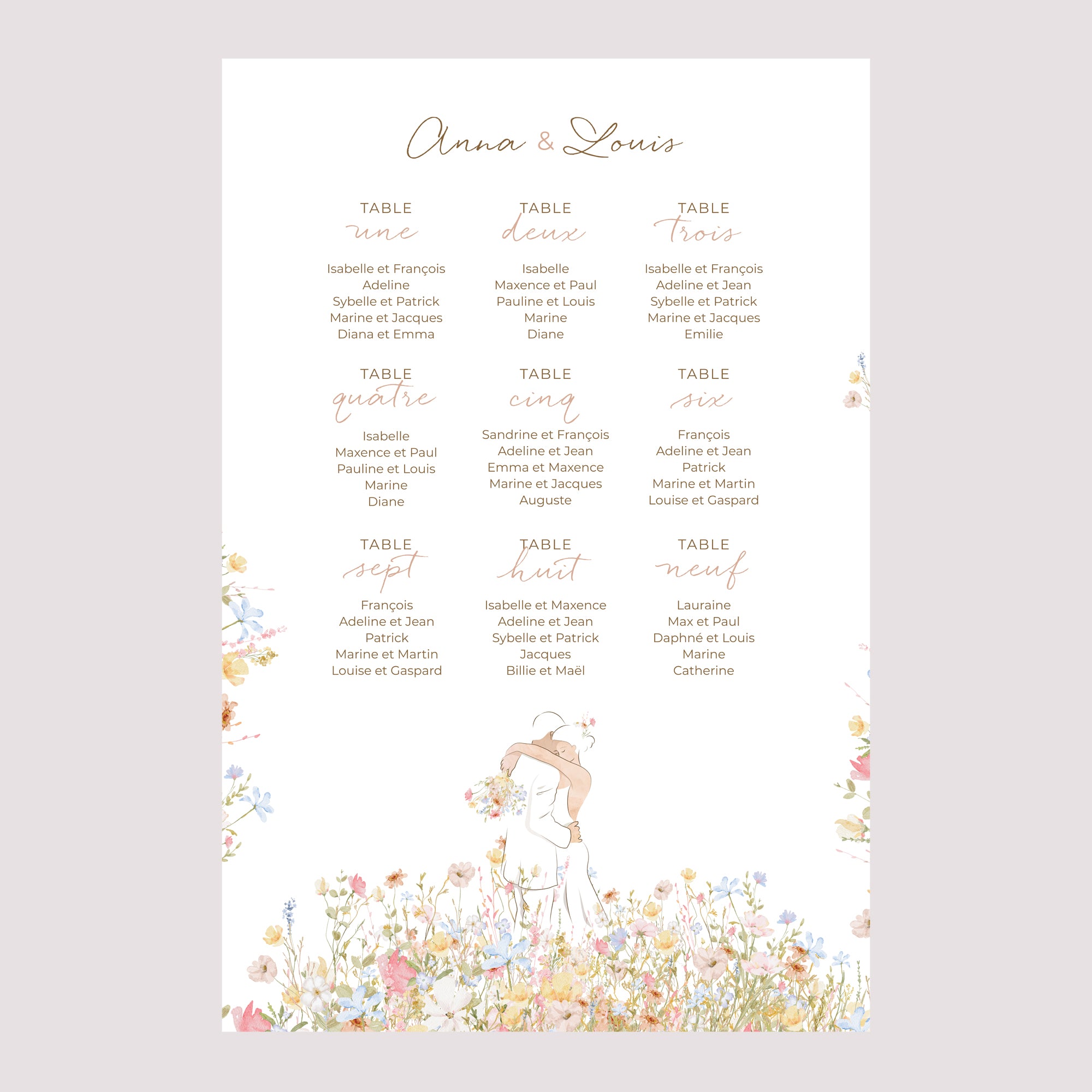 Plan de table Mariage Portrait 60 x 90 cm Amour champêtre photo N° 2