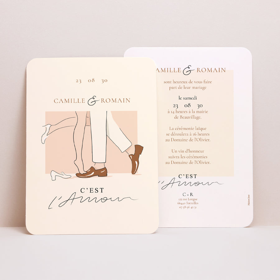 Faire-part Mariage Portrait, bords arrondis C'est l'Amour photo