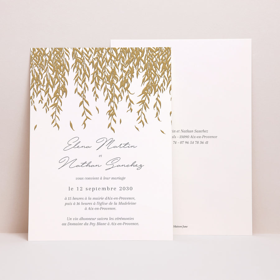 Faire-part Mariage Grand format rectangle feuillage doré II photo