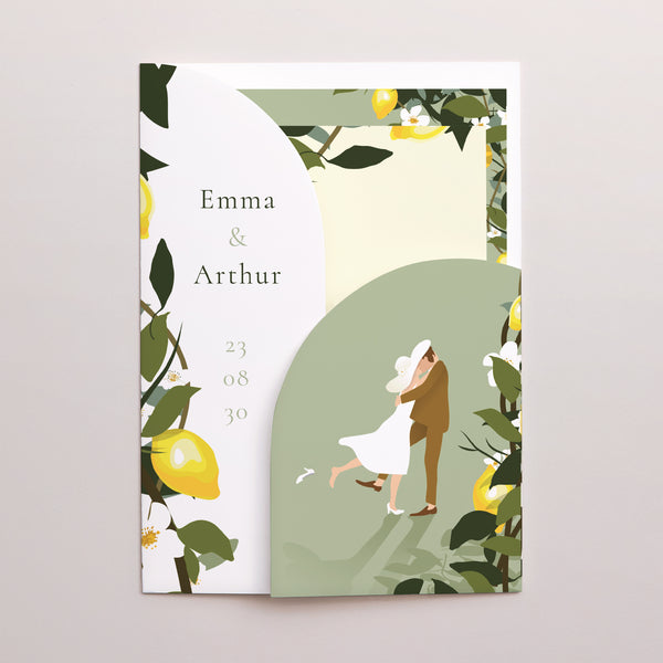 Faire-part Mariage Pochette 2 cartes Sous les Citronniers photo